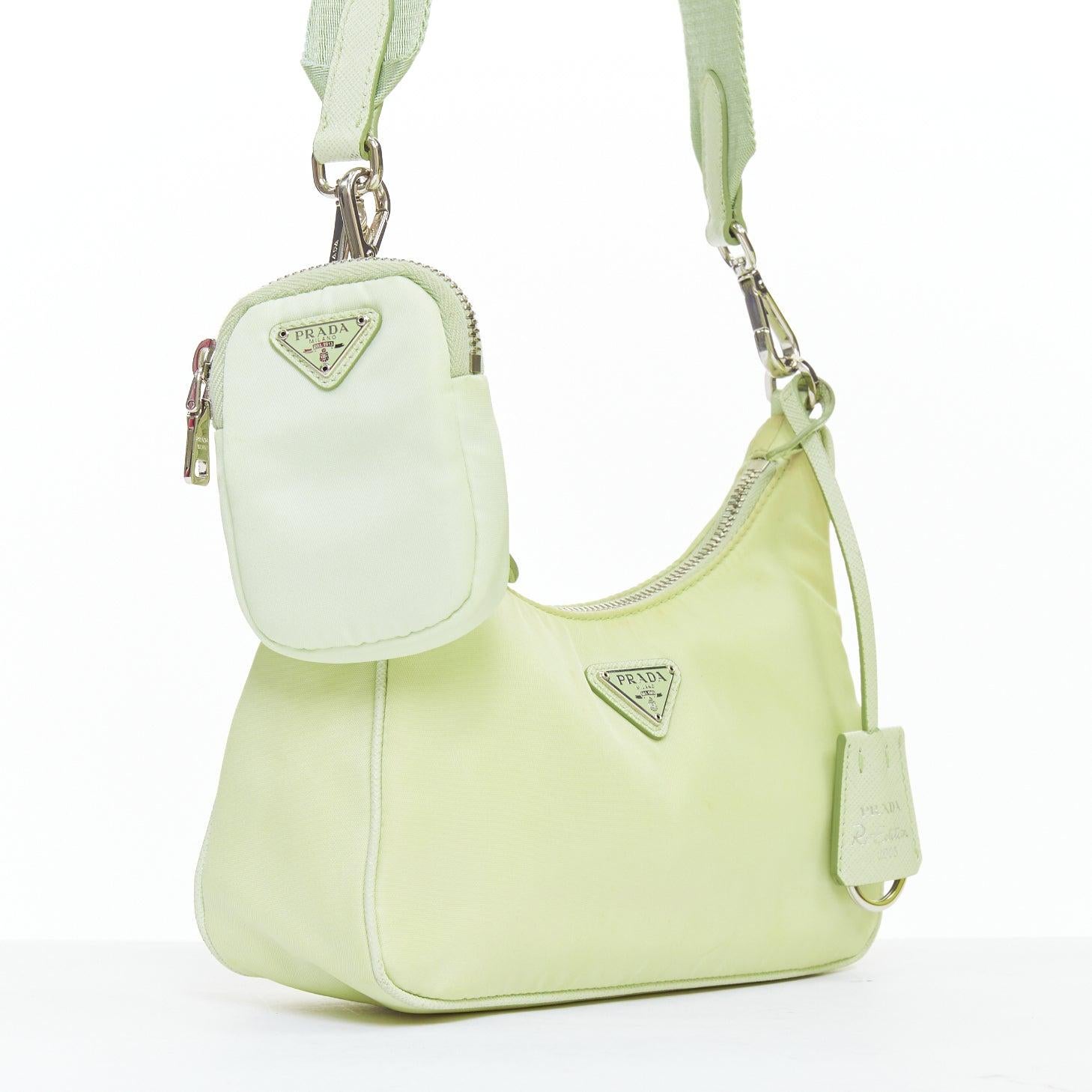 Beige PRADA Re-edition 2005 Re-nylon Trio mint green nylon crossbody bag For Sale