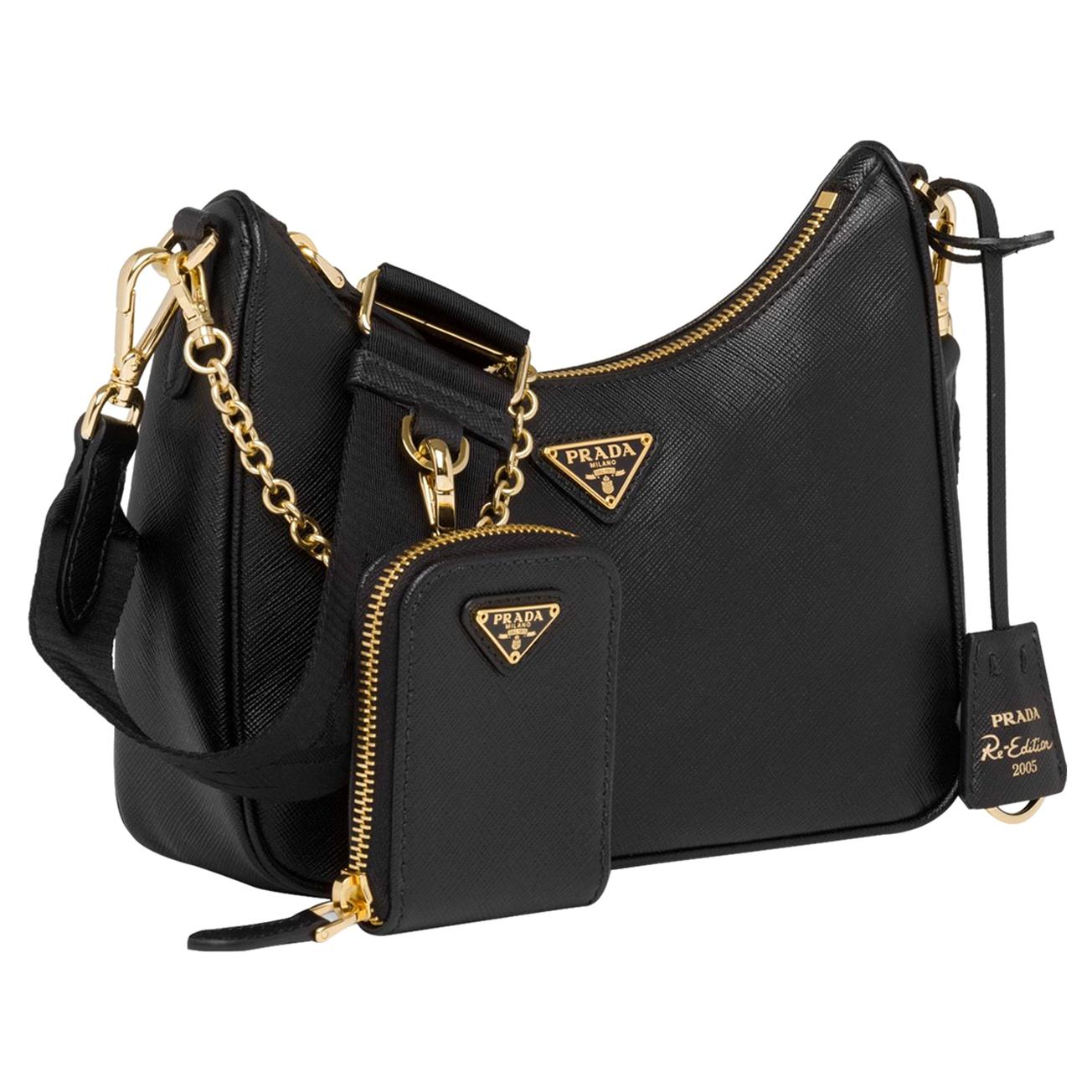 PRADA Saffiano Lux Re-Edition 2005 Shoulder Bag Black 969155