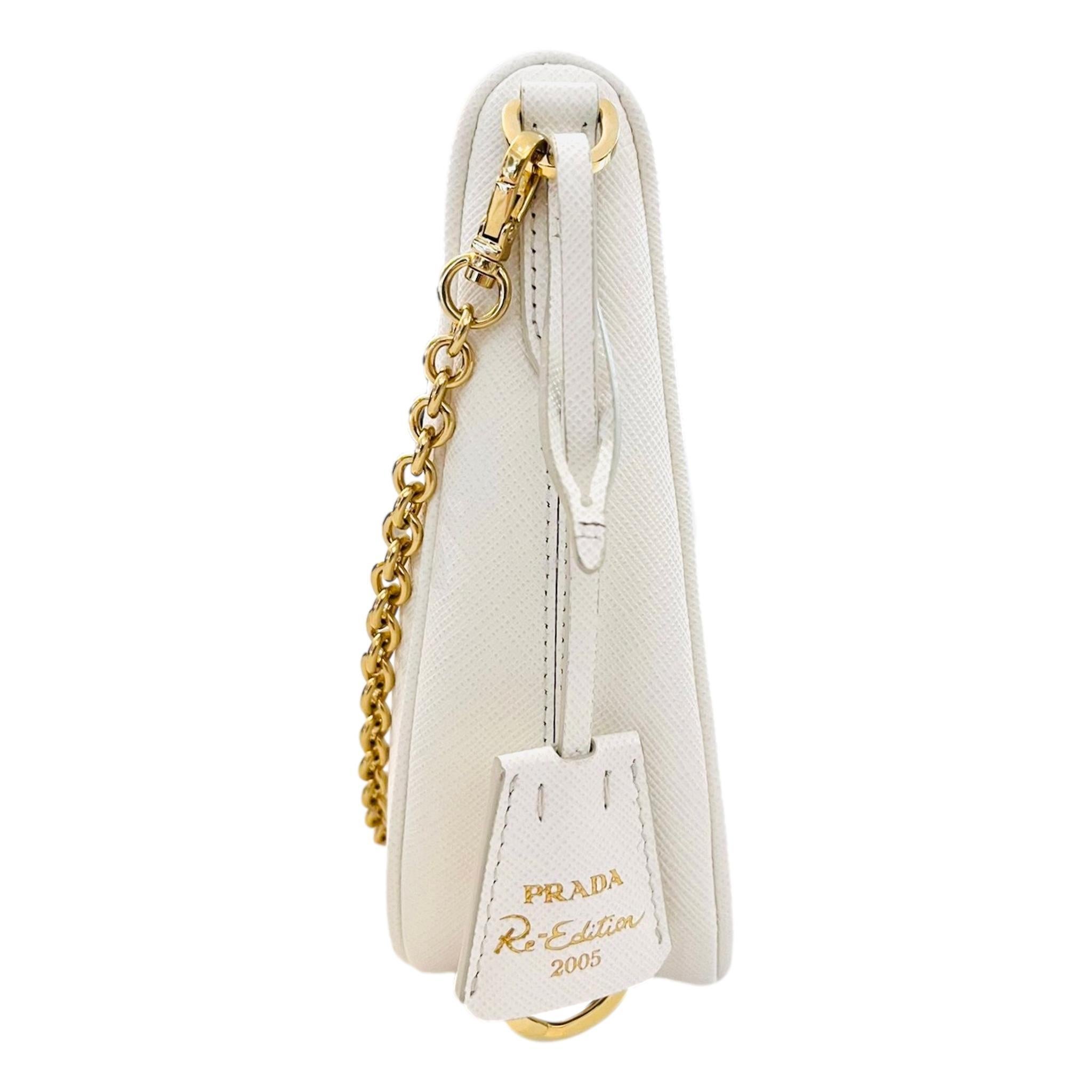 Beige Prada Re-Edition 2005 Saffiano Leather Shoulder Bag