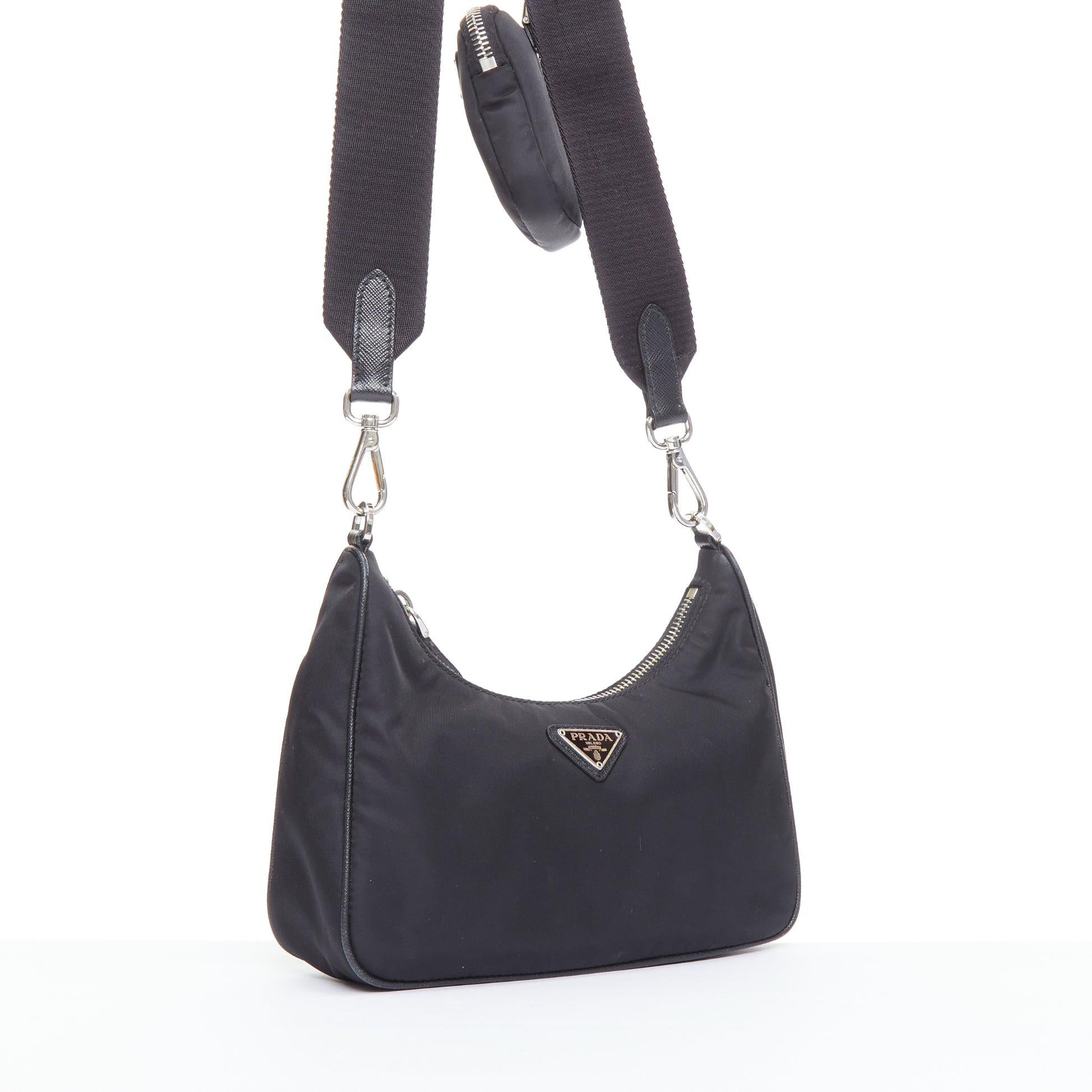 Black PRADA Re-Edition 30 Re-Nylon 3 in 1 black nylon logo crossbody hobo bag For Sale