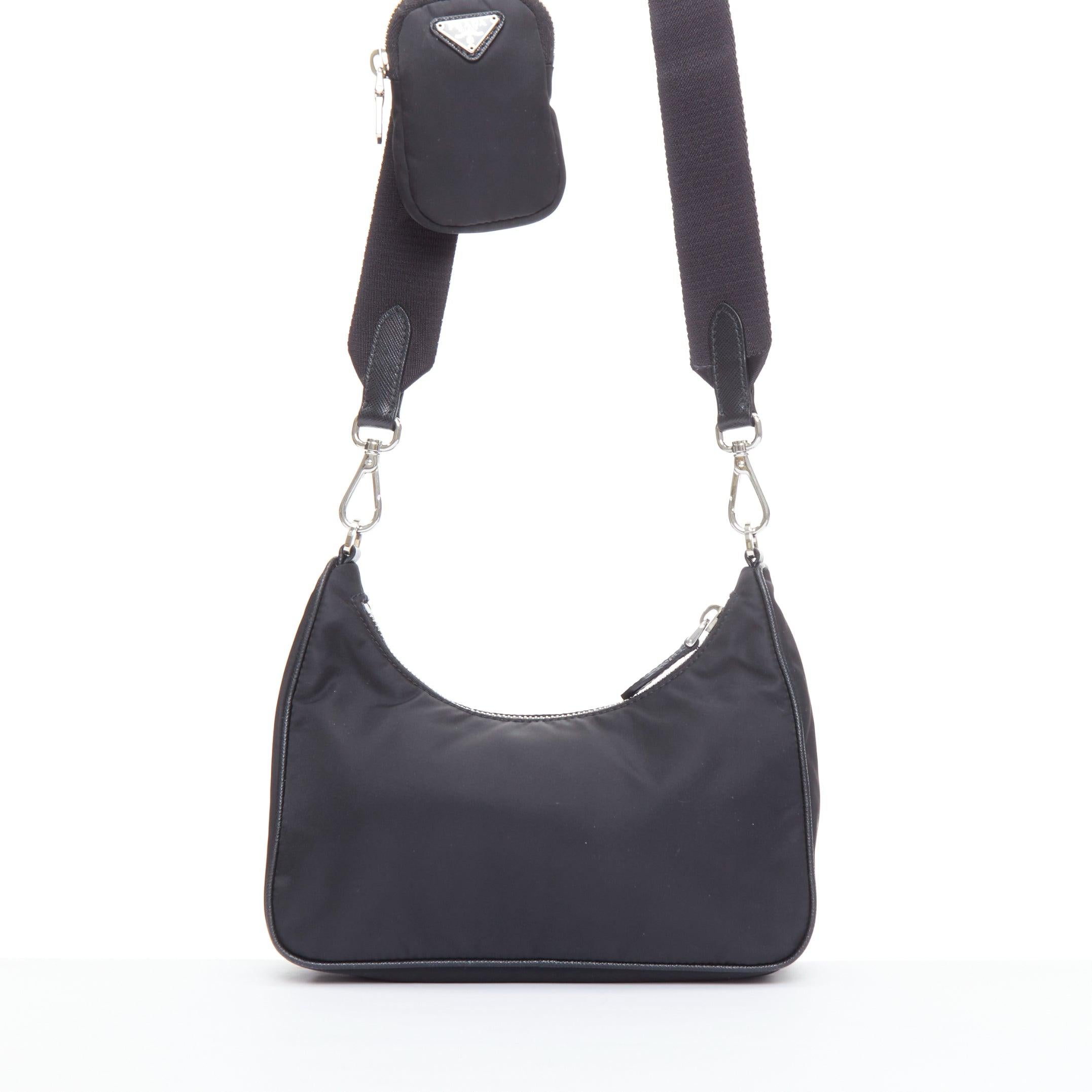 Women's PRADA Re-Edition 30 Re-Nylon 3 in 1 black nylon logo crossbody hobo bag For Sale