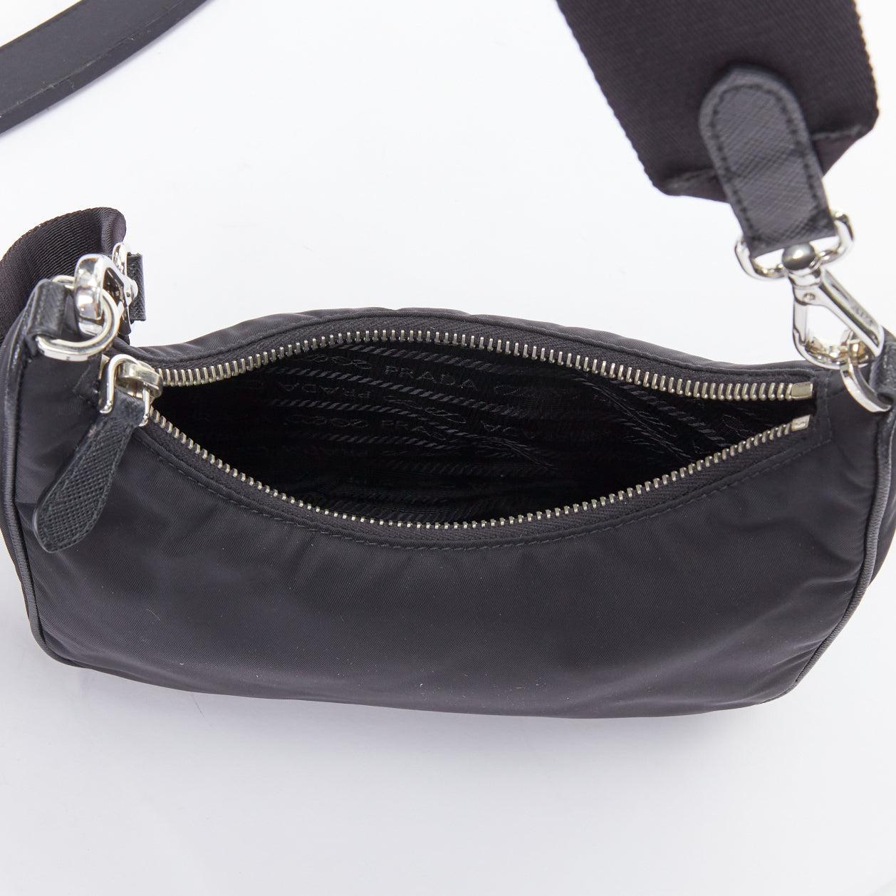 PRADA Re-Edition 30 Re-Nylon 3 in 1 black nylon logo crossbody hobo bag For Sale 4