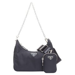 PRADA Re-Edition 30 Re-Nylon 3 in 1 black nylon logo crossbody hobo bag