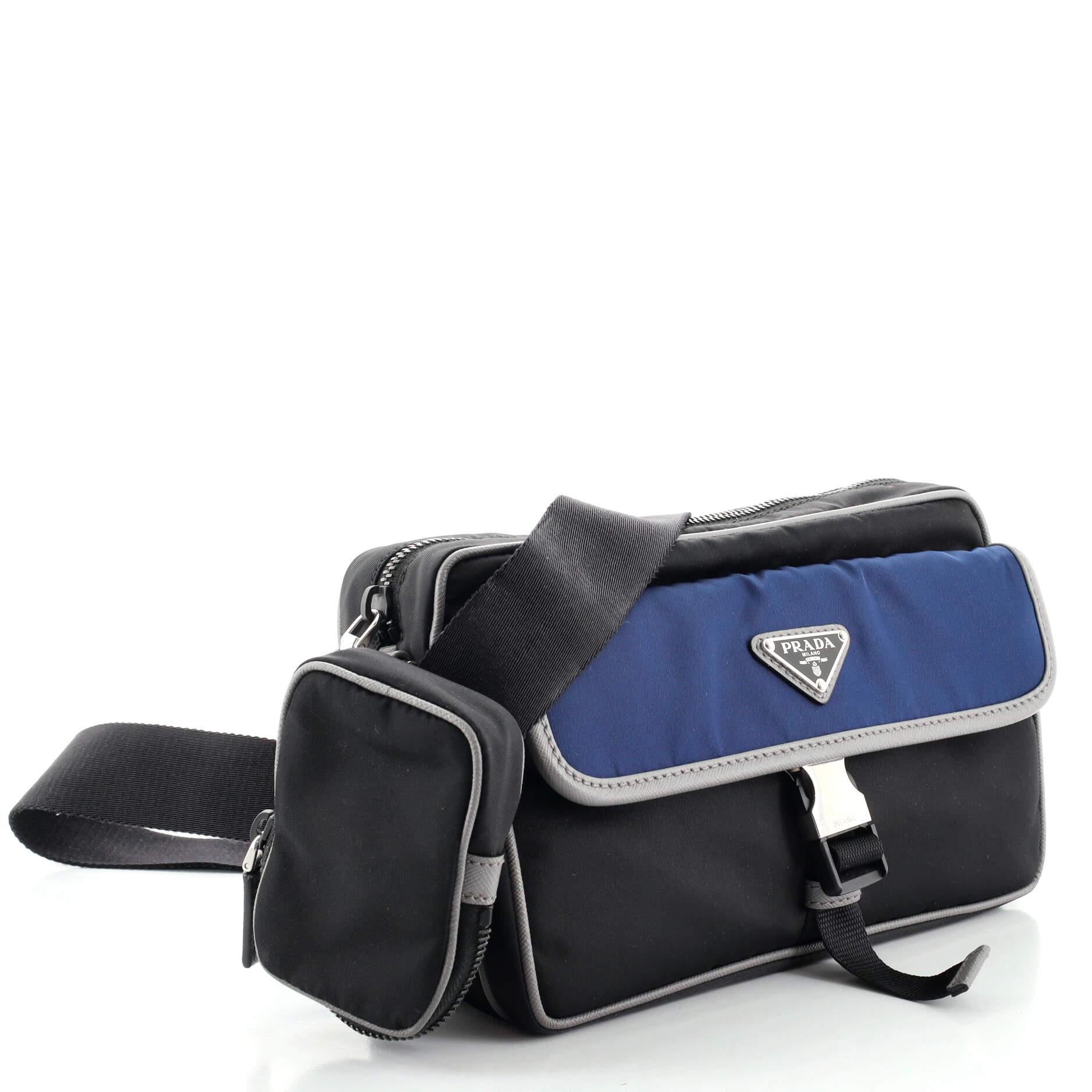 Black Prada Re-Edition Front Pocket Messenger Bag Tessuto Medium