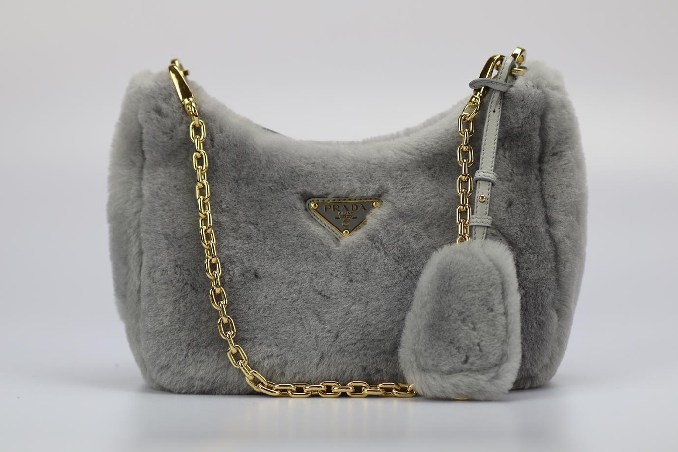 Prada Re-edition Shearling And Leather Shoulder Bag In Excellent Condition In London, GB