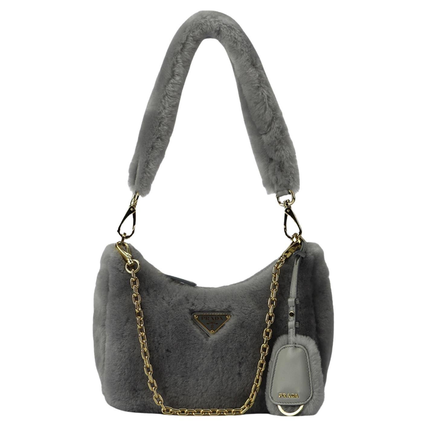 Prada Re-edition Shearling And Leather Shoulder Bag