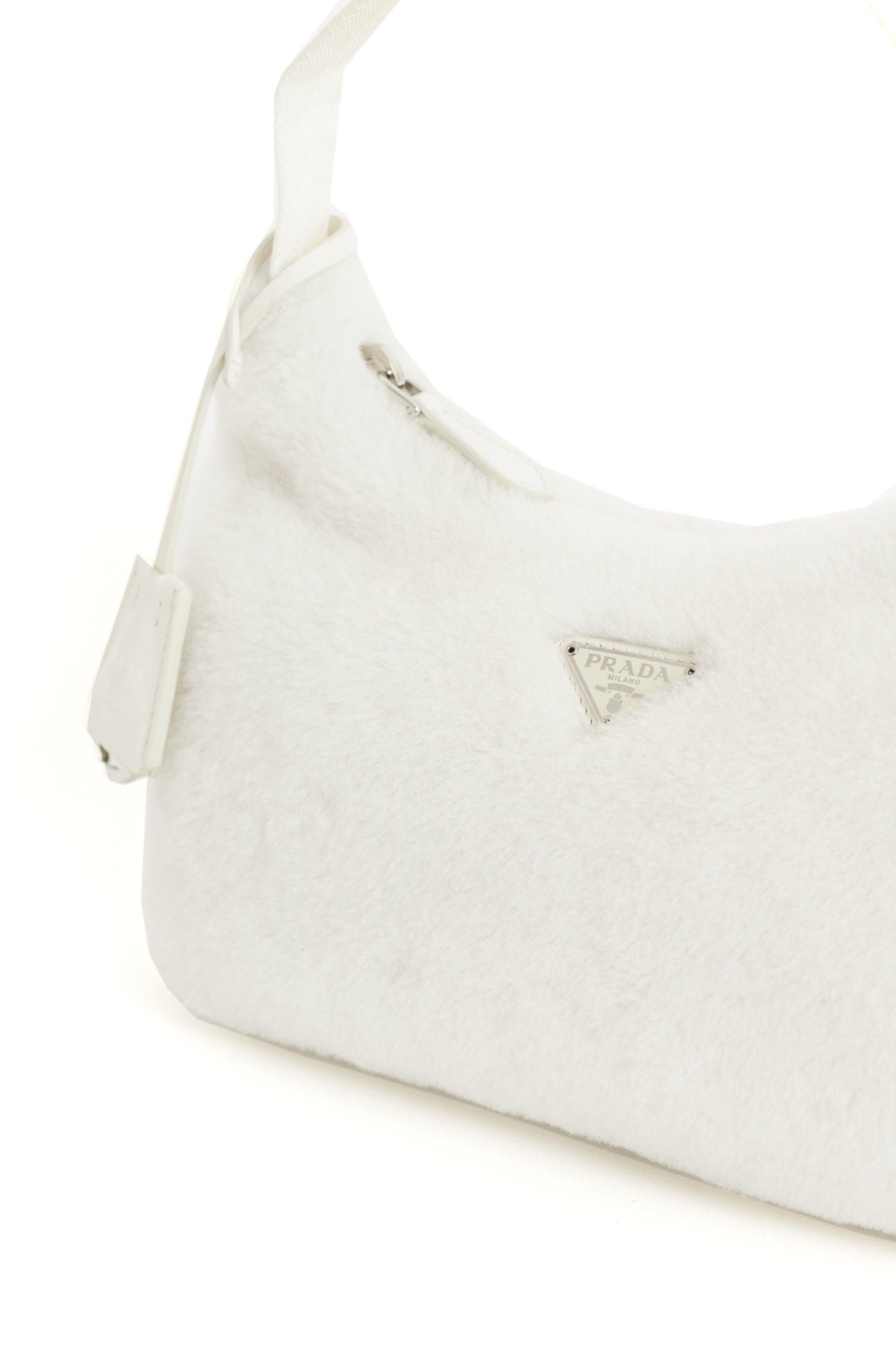 Gray Prada Re-edition Shearling Hobo Bag