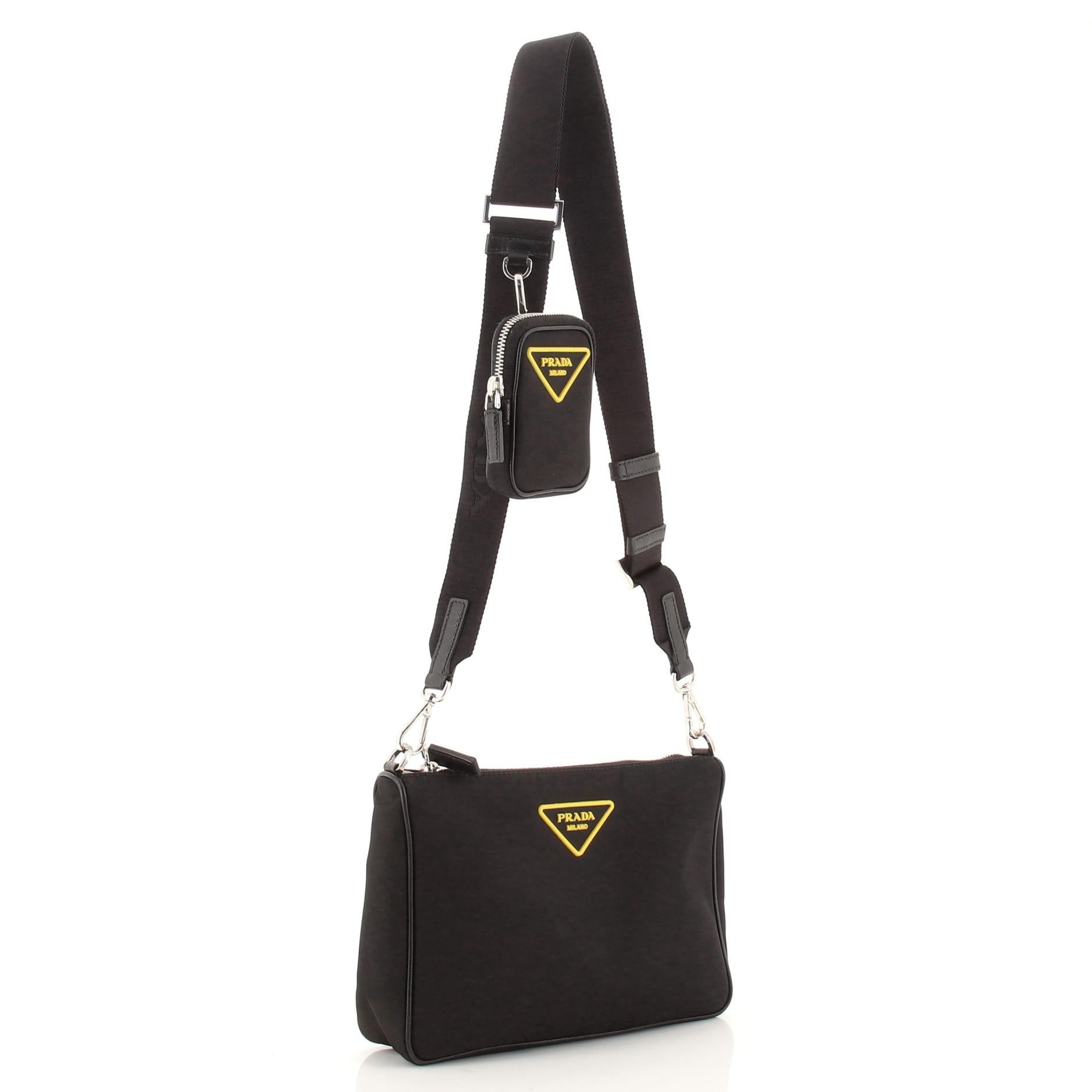 Black Prada Re-Edition Zip Messenger Bag Tessuto Small