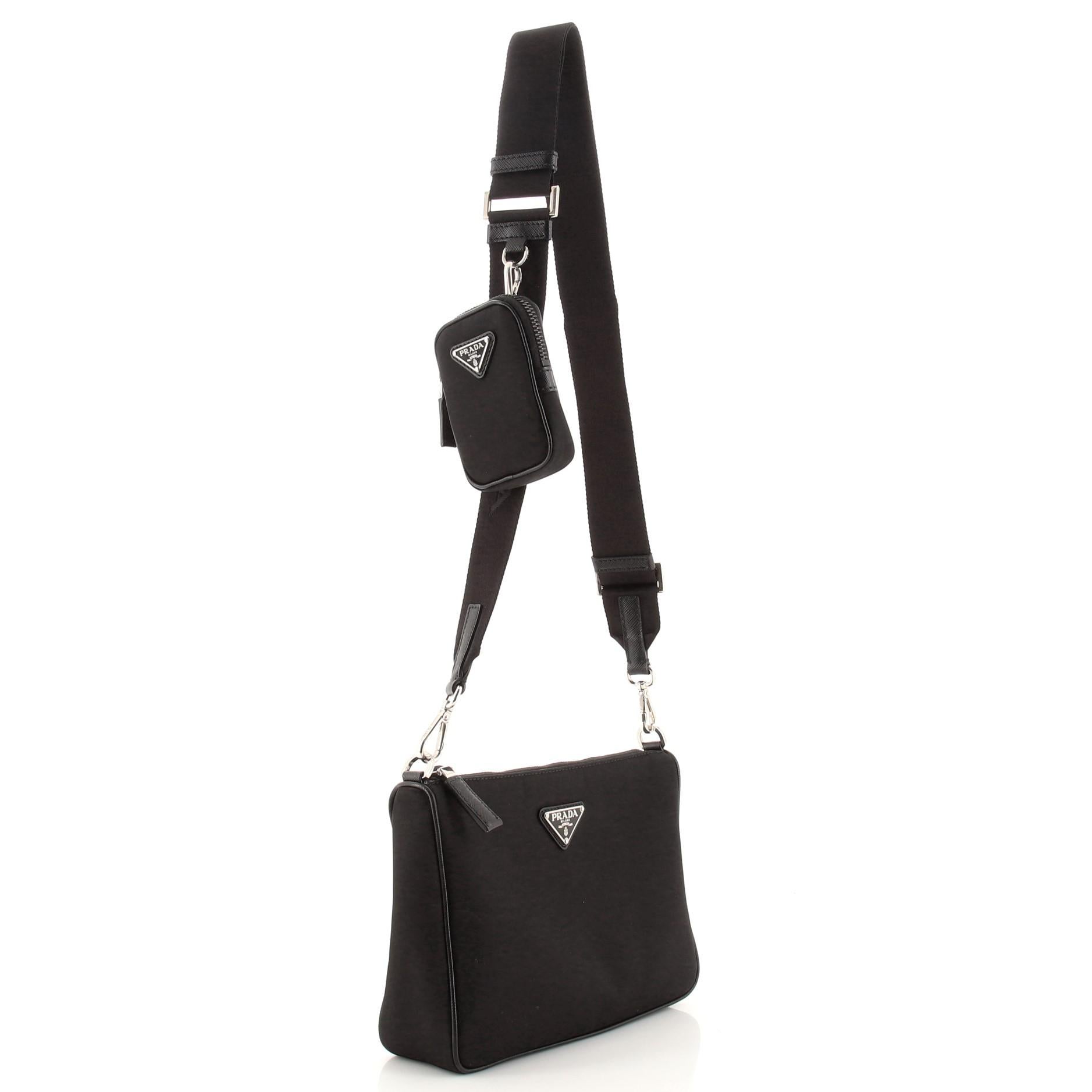 Black Prada Re-Edition Zip Messenger Bag Tessuto Small