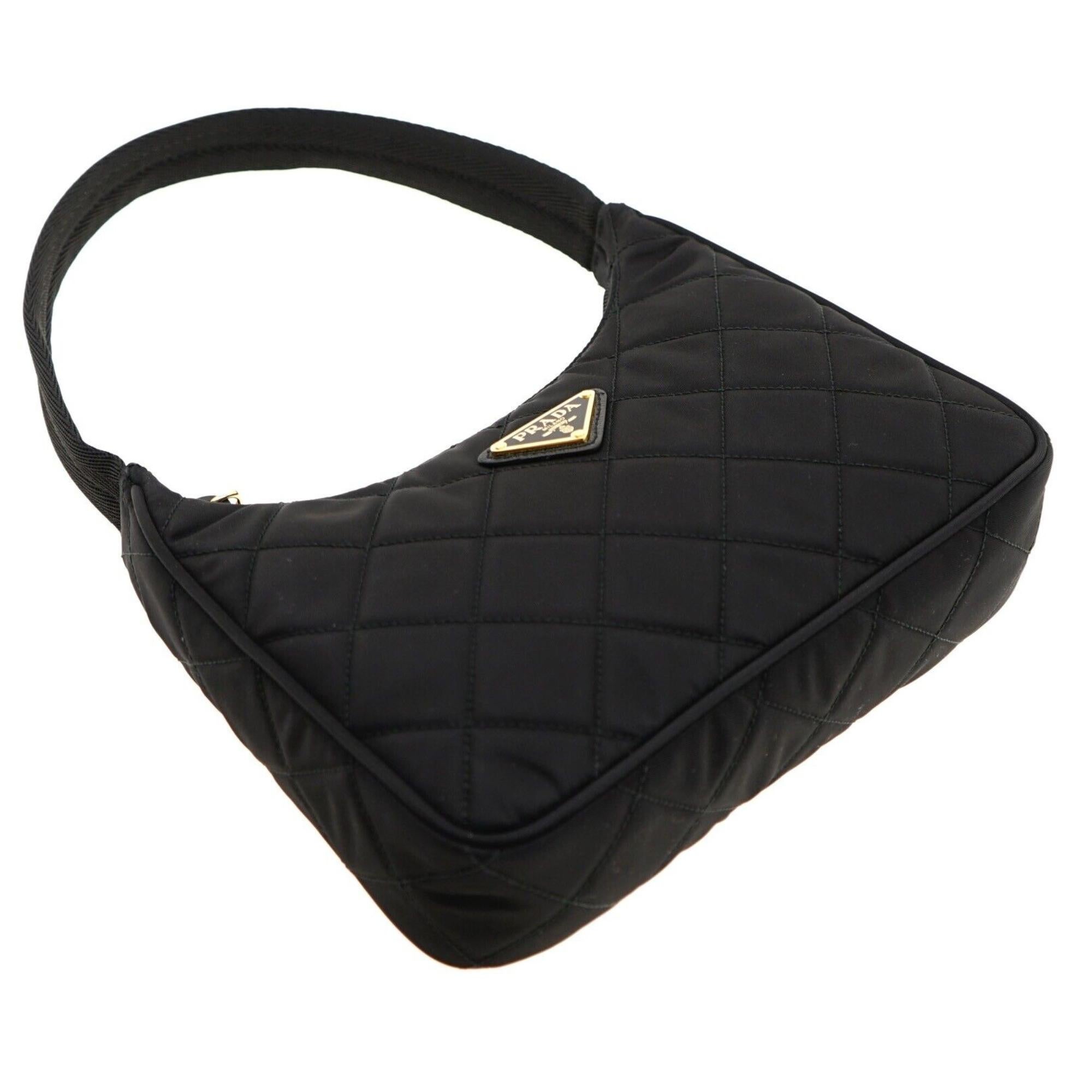 Women's Prada Re-editon Mini Quilted Black Nylon Shoulder Bag Gold Hardware For Sale