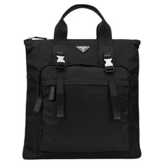 Prada Re-Nylon and Saffiano Leather Tote Bag — Black