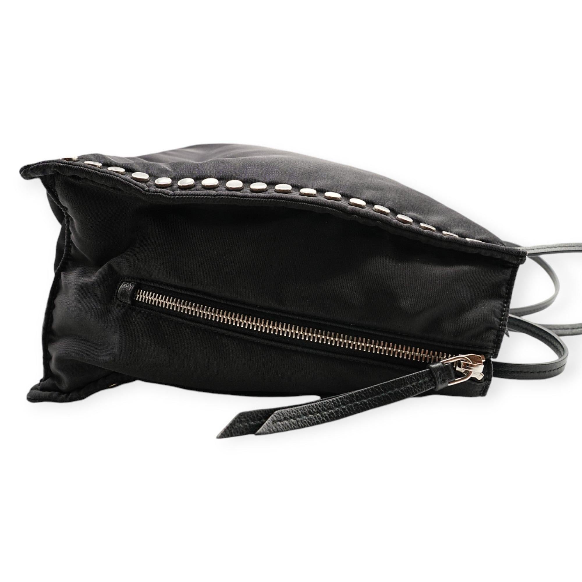 Women's Prada Re-Nylon Black and Blue Riveted Tote Bag - '20s