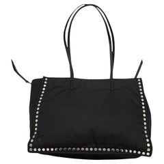 Prada Re-Nylon Black and Blue Riveted Tote Bag - '20s