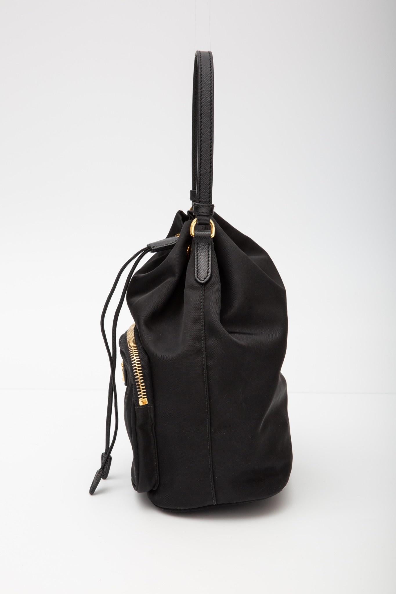 Women's Prada Re-nylon Black Bucket Duet Shoulder Bag