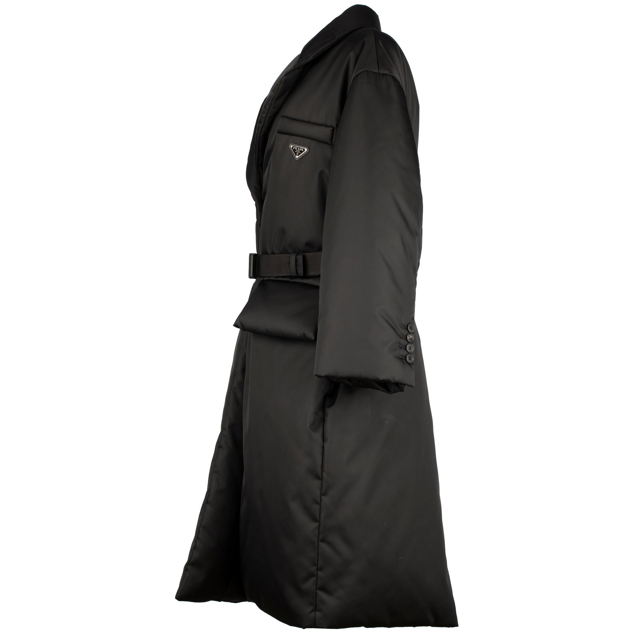 Prada Re-Nylon Black Quilted Coat With Belt 40 IT In New Condition In DOUBLE BAY, NSW