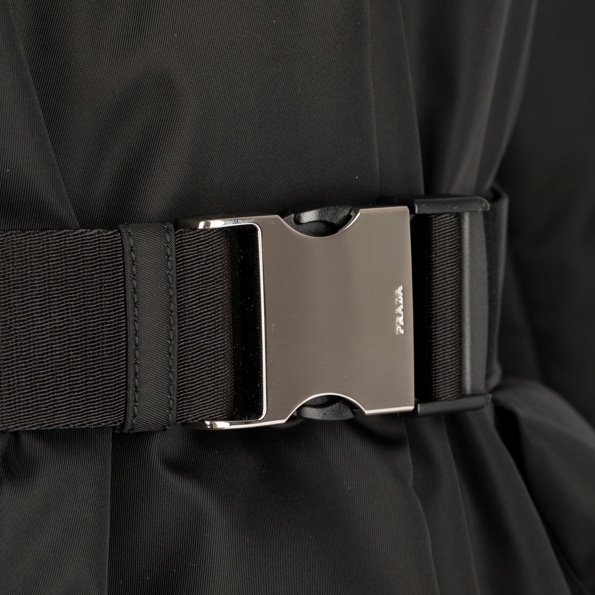Prada Re-Nylon Black Quilted Coat With Belt 40 IT 2