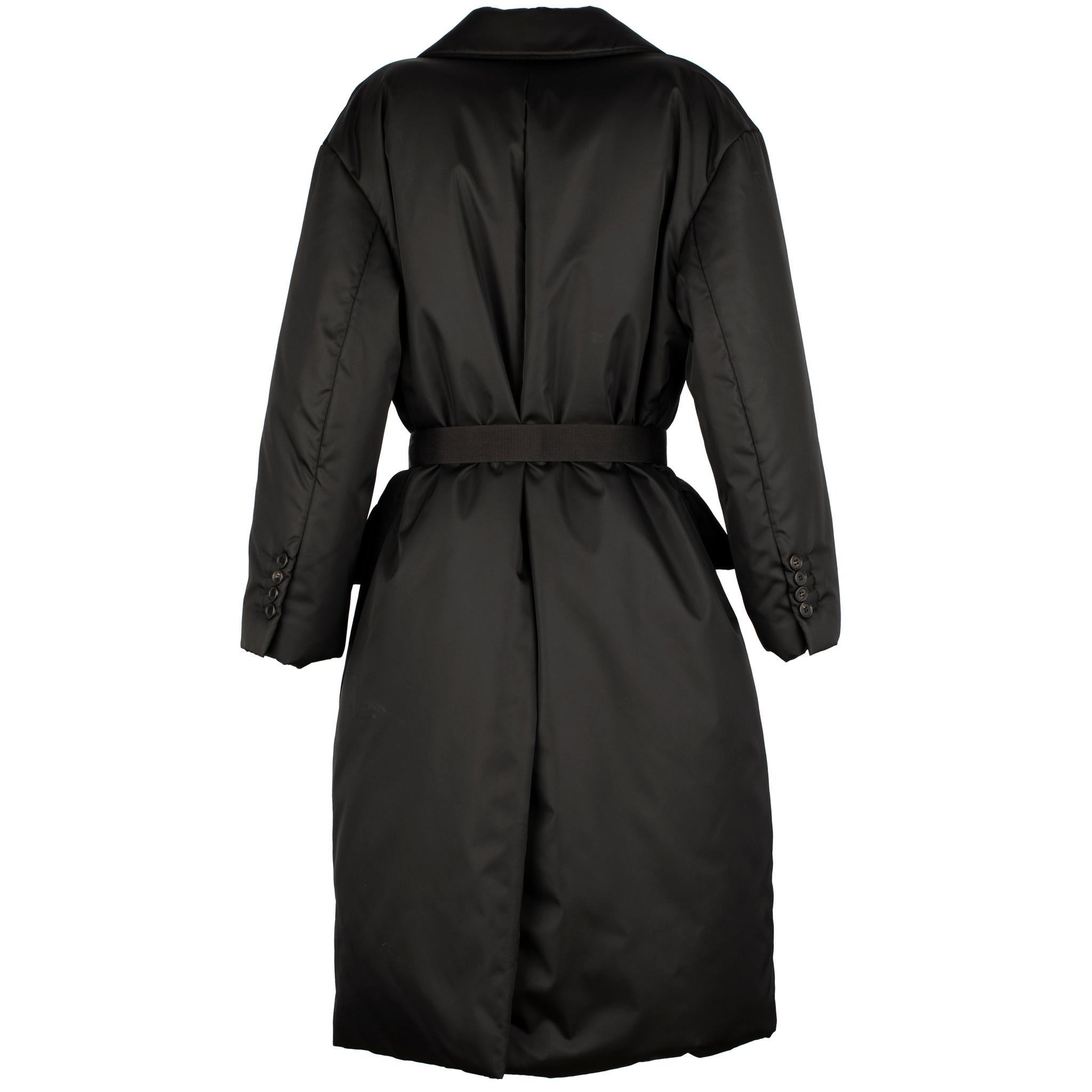 Prada Re-Nylon Black Quilted Coat With Belt 40 IT 4