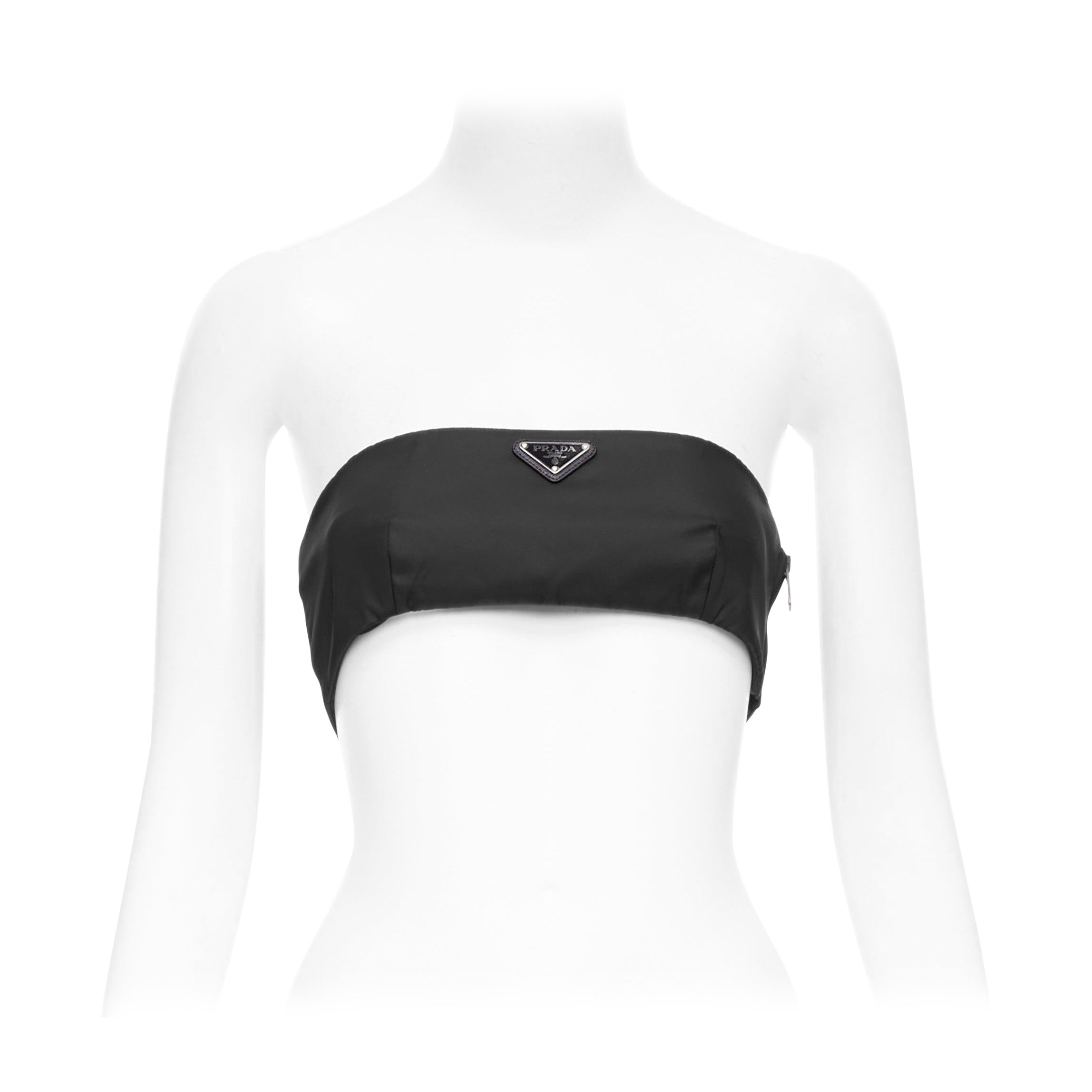 PRADA Re-Nylon nero triangolo logo piastra senza spalline bustier tube top IT42 M.