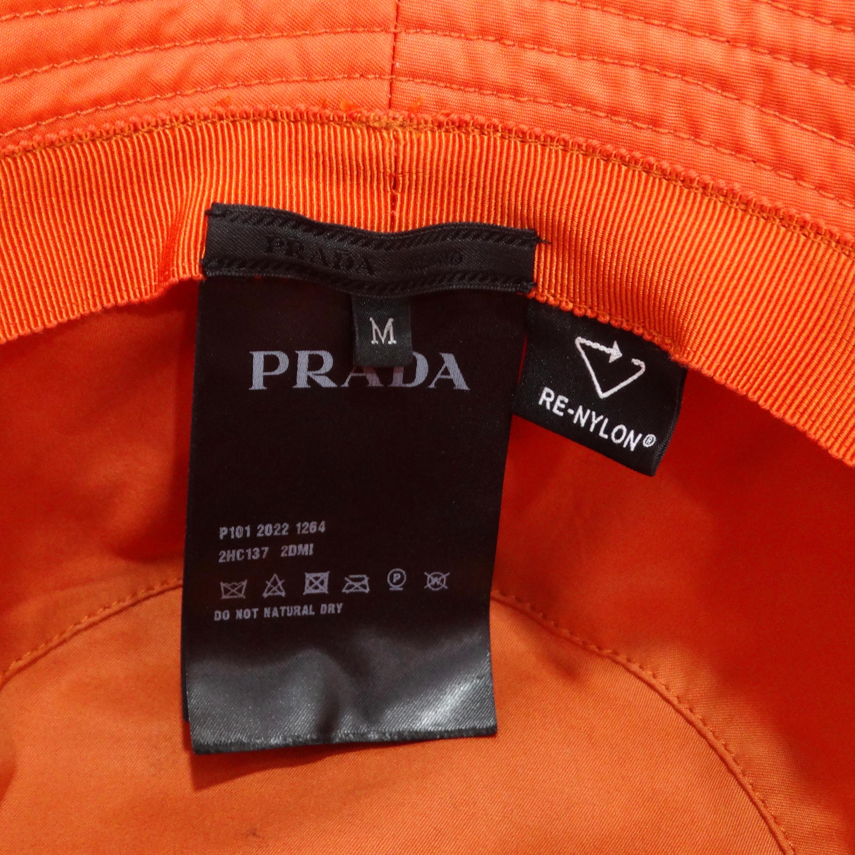 Prada Re-Nylon Bucket Hat Orange In Excellent Condition For Sale In Scottsdale, AZ