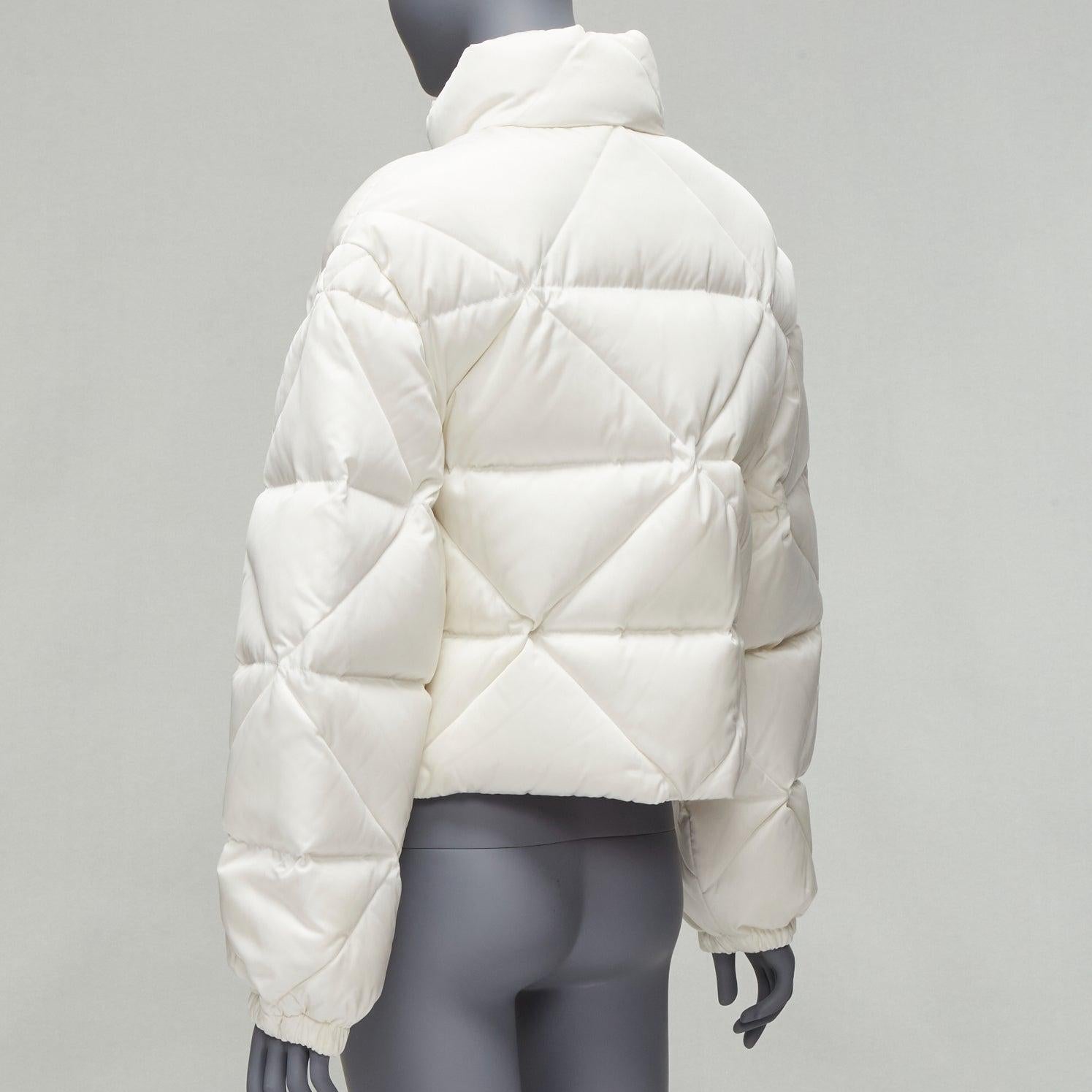 PRADA RE-NYLON cream goose down feather triangle quilted puffer jacket IT38  In Excellent Condition In Hong Kong, NT