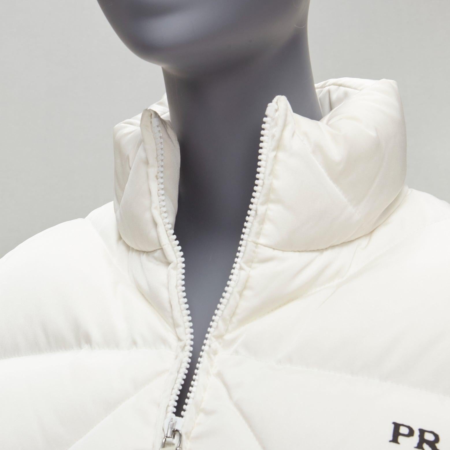 PRADA RE-NYLON cream goose down feather triangle quilted puffer jacket IT38  1