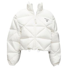 PRADA RE-NYLON cream goose down feather triangle quilted puffer jacket IT38