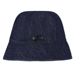 Prada Re-Nylon & Denim Reversible Bucket Hat With Enameled Triangle Logo