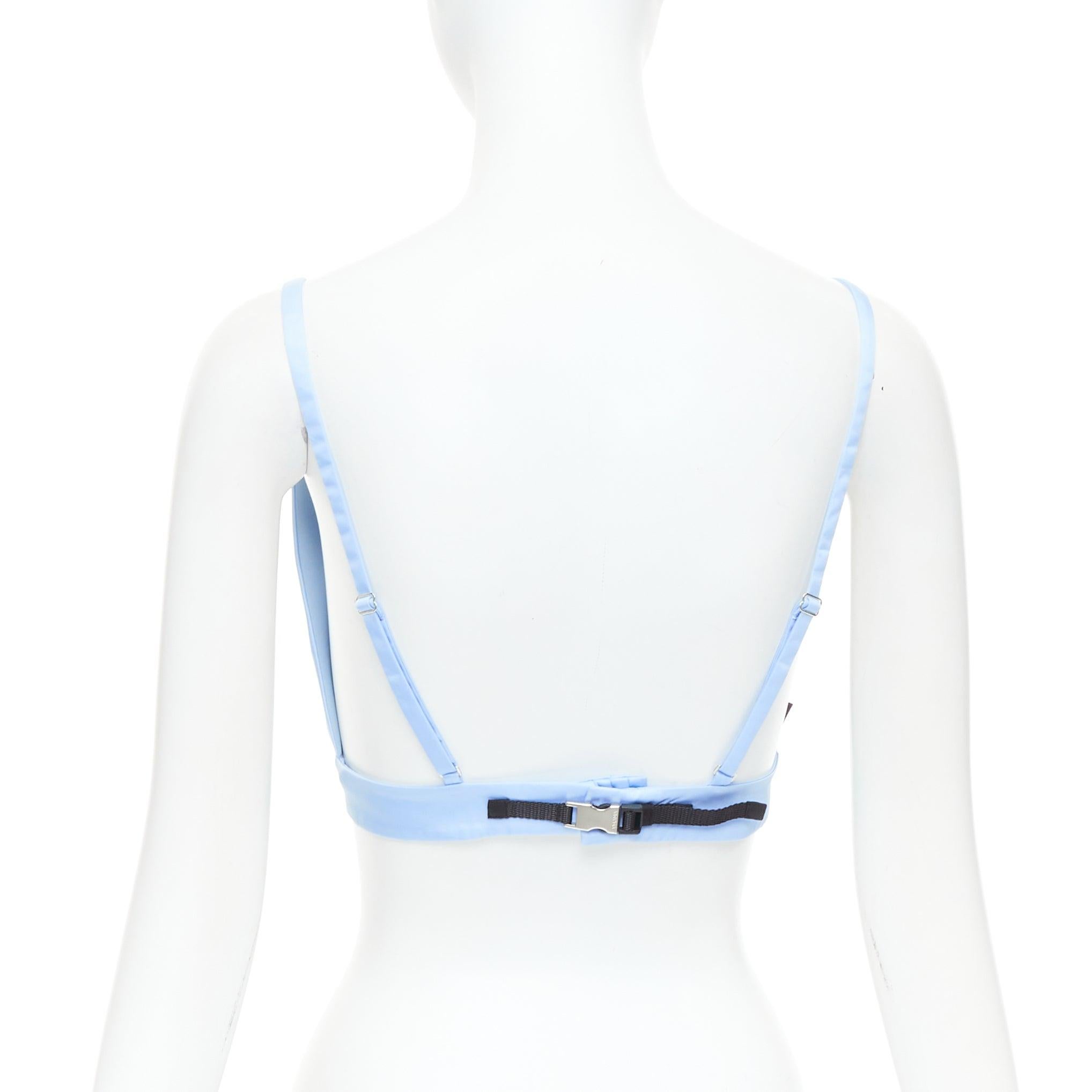 De las mujeres PRADA Re-Nylon azul claro triángulo logo plunge crop top bustier bralette IT38 XS en venta