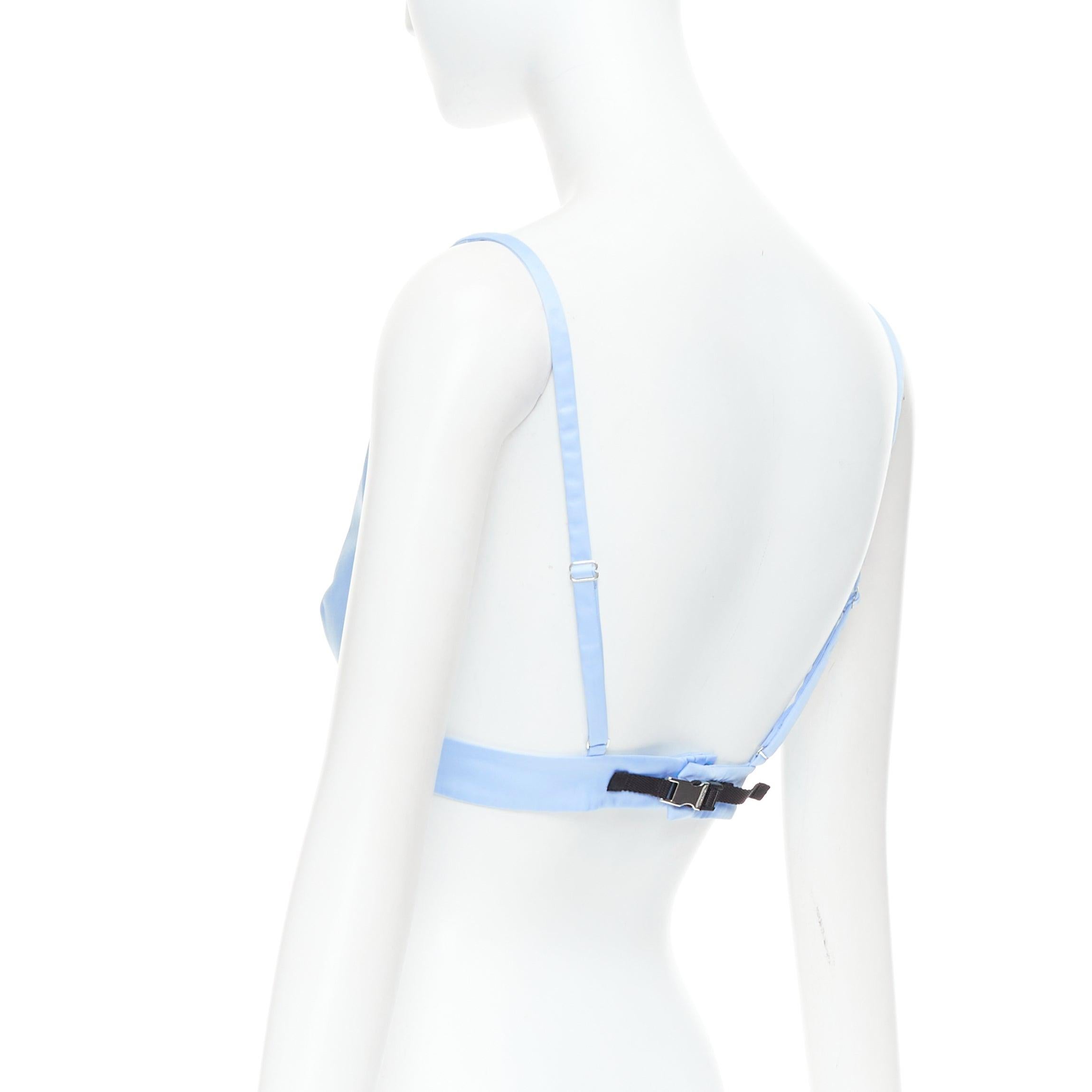 PRADA Re-Nylon azul claro triángulo logo plunge crop top bustier bralette IT38 XS en venta 1