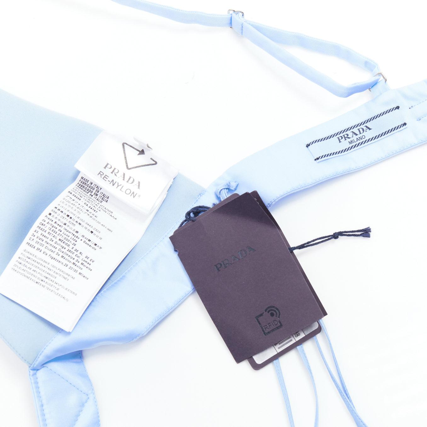 PRADA Re-Nylon azul claro triángulo logo plunge crop top bustier bralette IT38 XS en venta 3