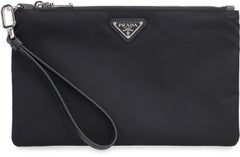 Prada Re-Nylon Logo Pouch Clutch — Black