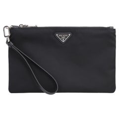 Prada Re-Nylon Logo Pouch Clutch — Black