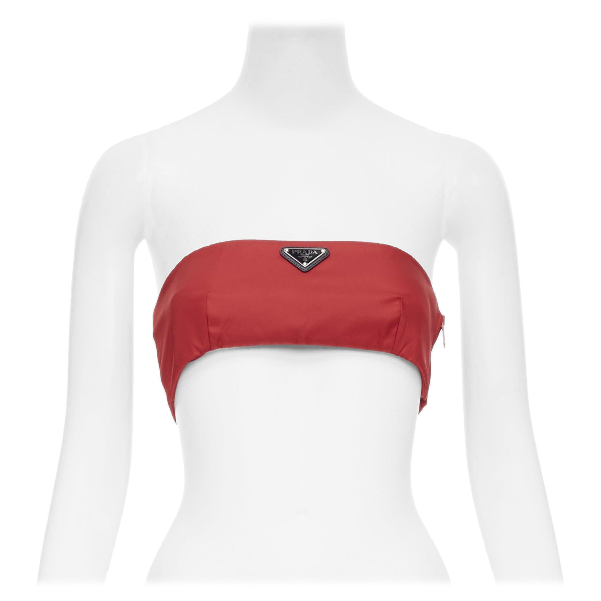 PRADA Re-Nylon red triangle logo plate strapless bustier tube top IT40 S For Sale