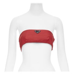 PRADA Re-Nylon red triangle logo plate strapless bustier tube top IT40 S