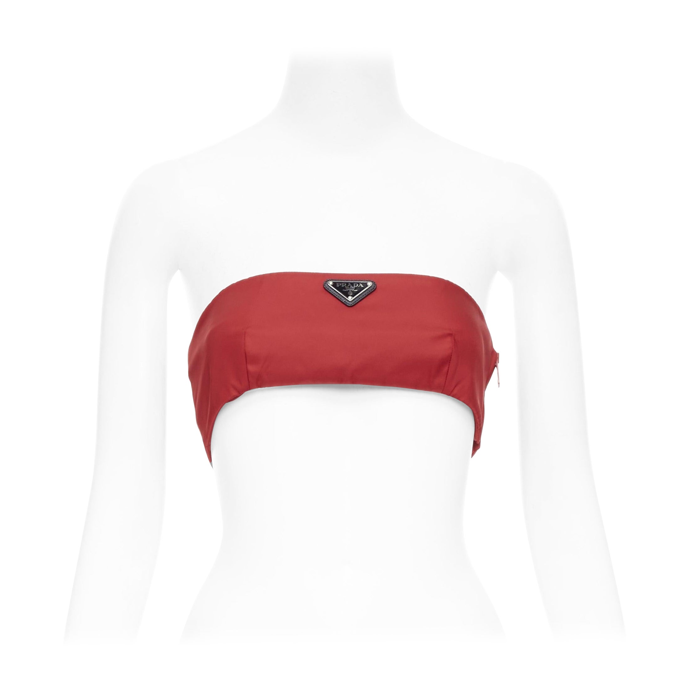 PRADA Re-Nylon rouge plaque logo triangle bustier top tube IT40 S