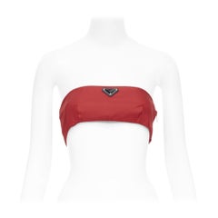 PRADA Re-Nylon rouge plaque logo triangle bustier top tube IT40 S