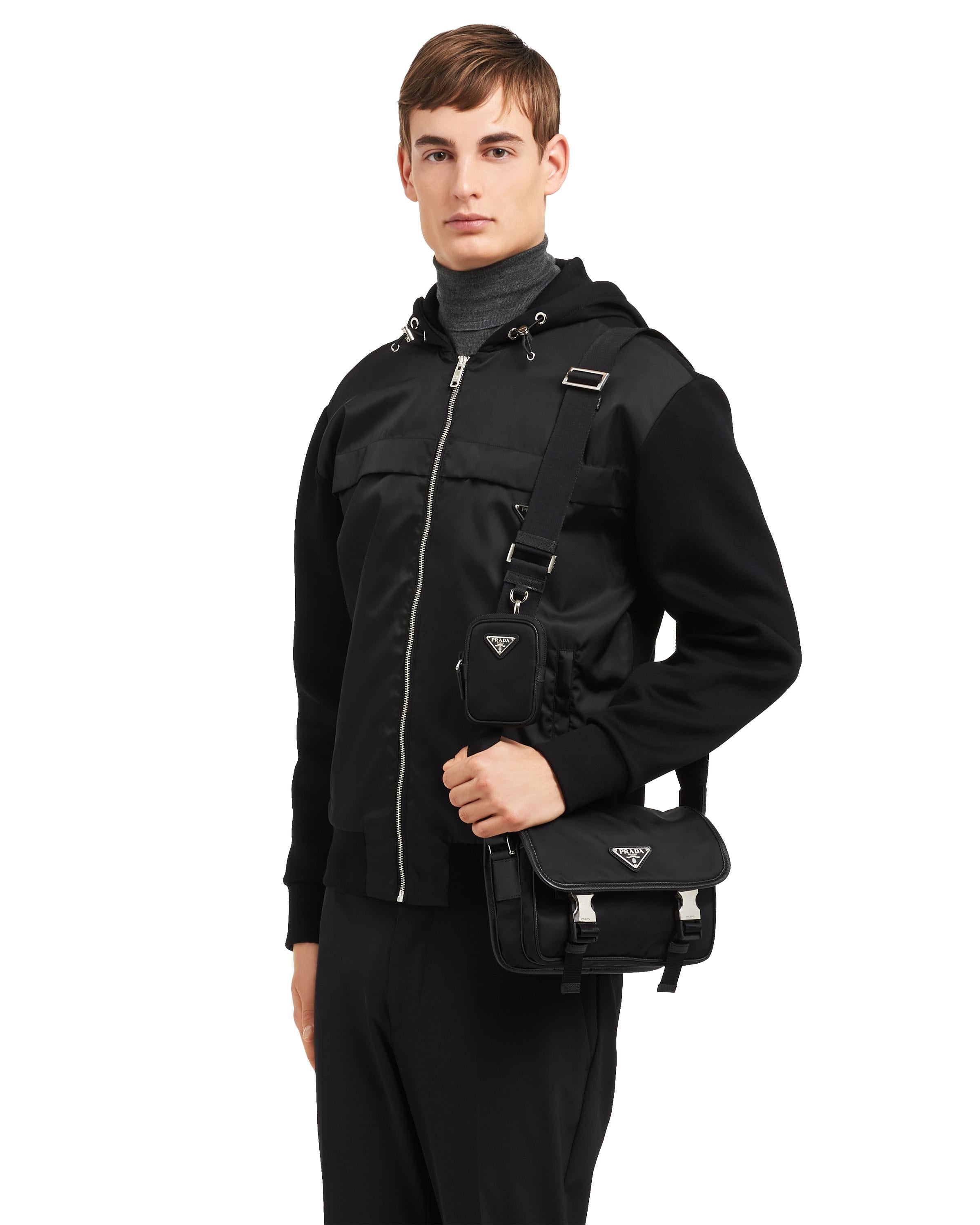 Black Prada Re-Nylon Saffiano Leather Shoulder Bag