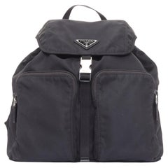 PRADA Re-Nylon TEchnical silver triangle buckle dual pocket small backpack bag