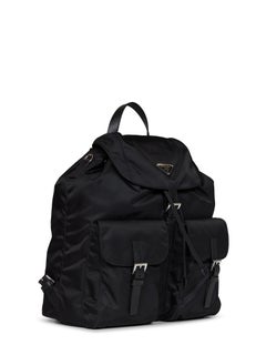 Prada Re-Nylon with Saffiano Leather Trim Backpack — Black