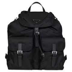 Prada Re-Nylon with Saffiano Leather Trim Backpack — Black