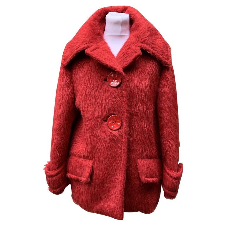 Prada Red Alpaca and Wool Caban Jacket Size 38 IT For Sale at 1stDibs