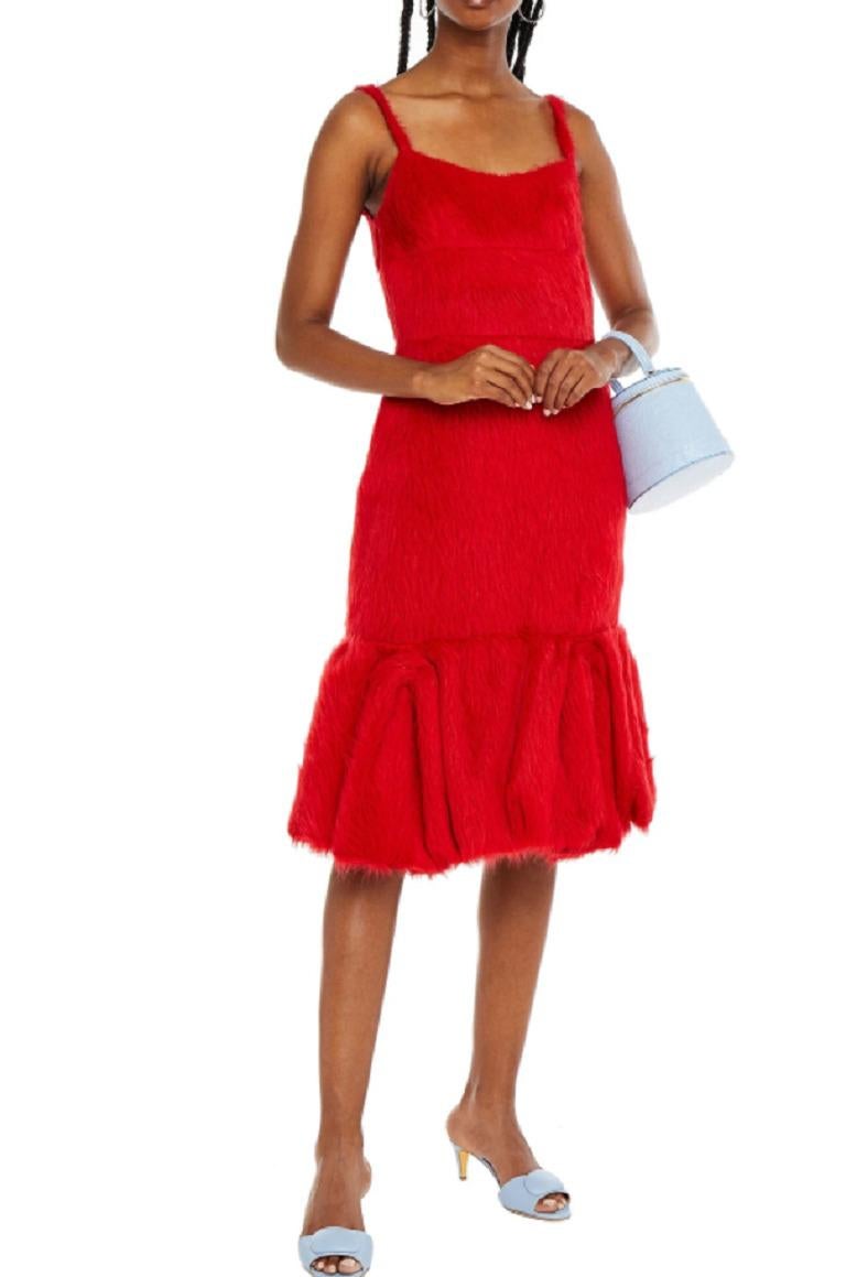 Prada Red Alpaca Silk Blend Fluted Cocktail Dress For Sale 2