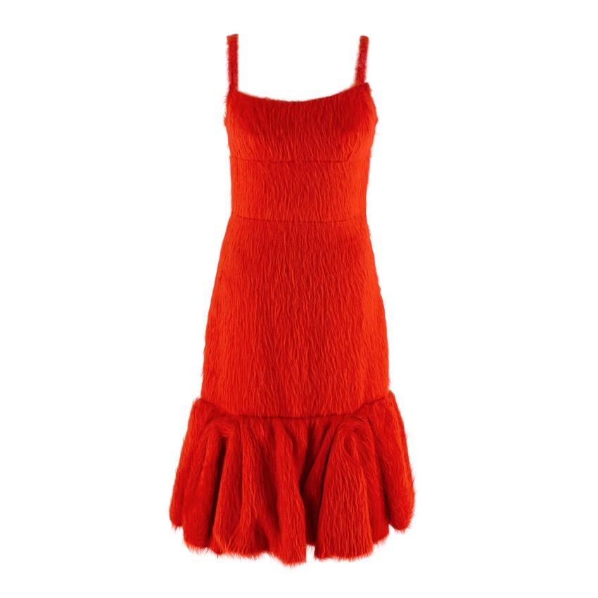 Prada Red Alpaca Silk Blend Fluted Cocktail Dress For Sale