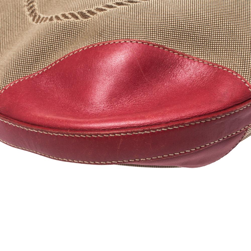 Prada Red/Beige Logo Jacquard Fabric and Leather Hobo 4