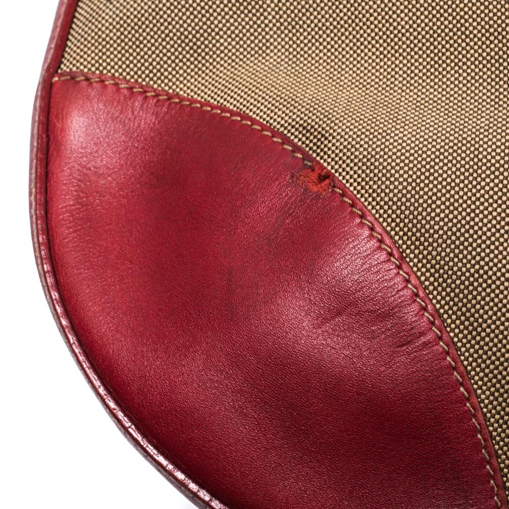Brown Prada Red/Beige Logo Jacquard Fabric and Leather Hobo