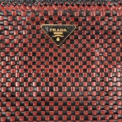 PRADA Red & Black CHeckered Woven Leather Clutch Handbag