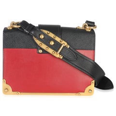 Prada Red Black City Calfskin Saffiano Cahier Bag