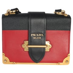 Prada Red Black City Calfskin Saffiano Cahier Bag