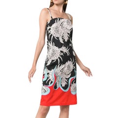 Prada Red & Black Floral Flame Print Slip Dress - Size US8