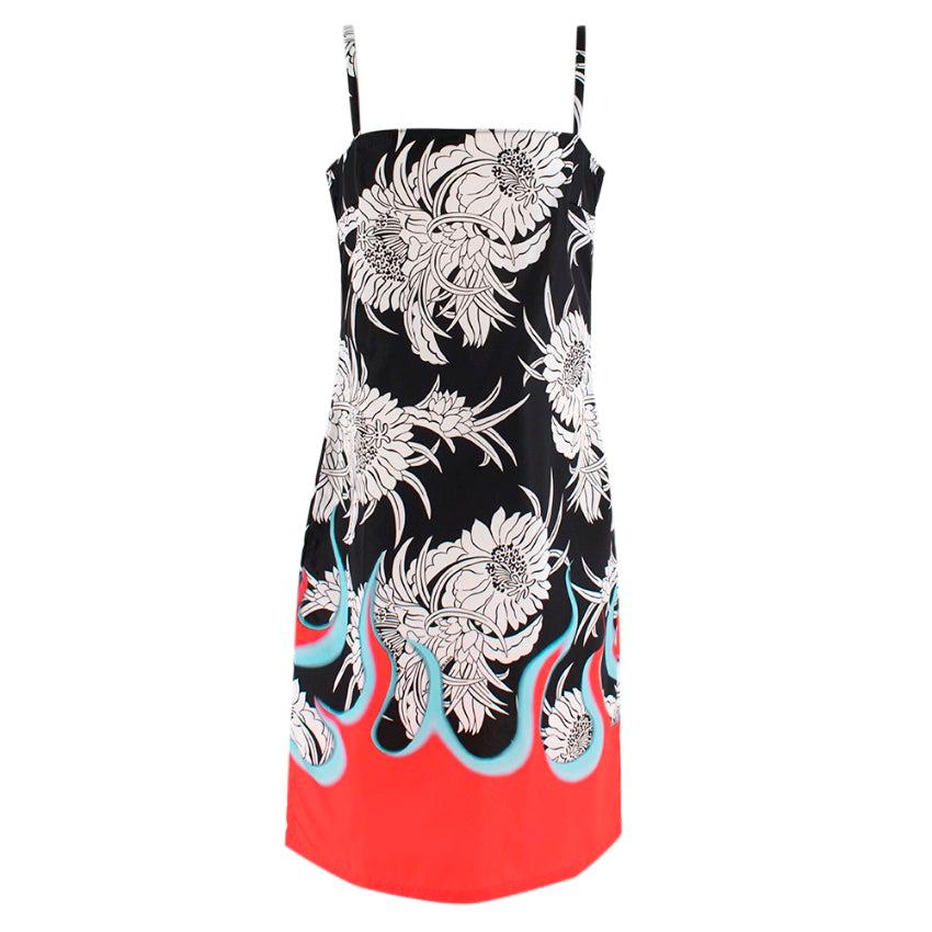Prada Red & Black Floral Flame Print Slip Dress - Size US8